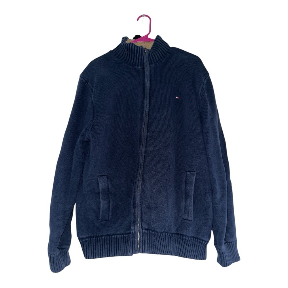 Tommy Hilfiger blue thick sweater. It’s really cozy, comfortable and warm.
